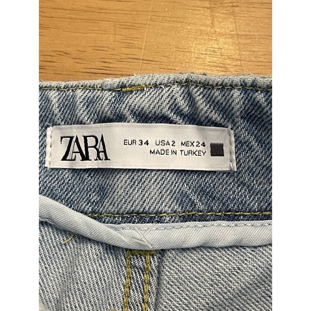 Zara Jeans Womens 34 Blue Light Wash Hi Rise Wide‎ Leg Raw Hem Size USA 2 NWT - Picture 8 of 11